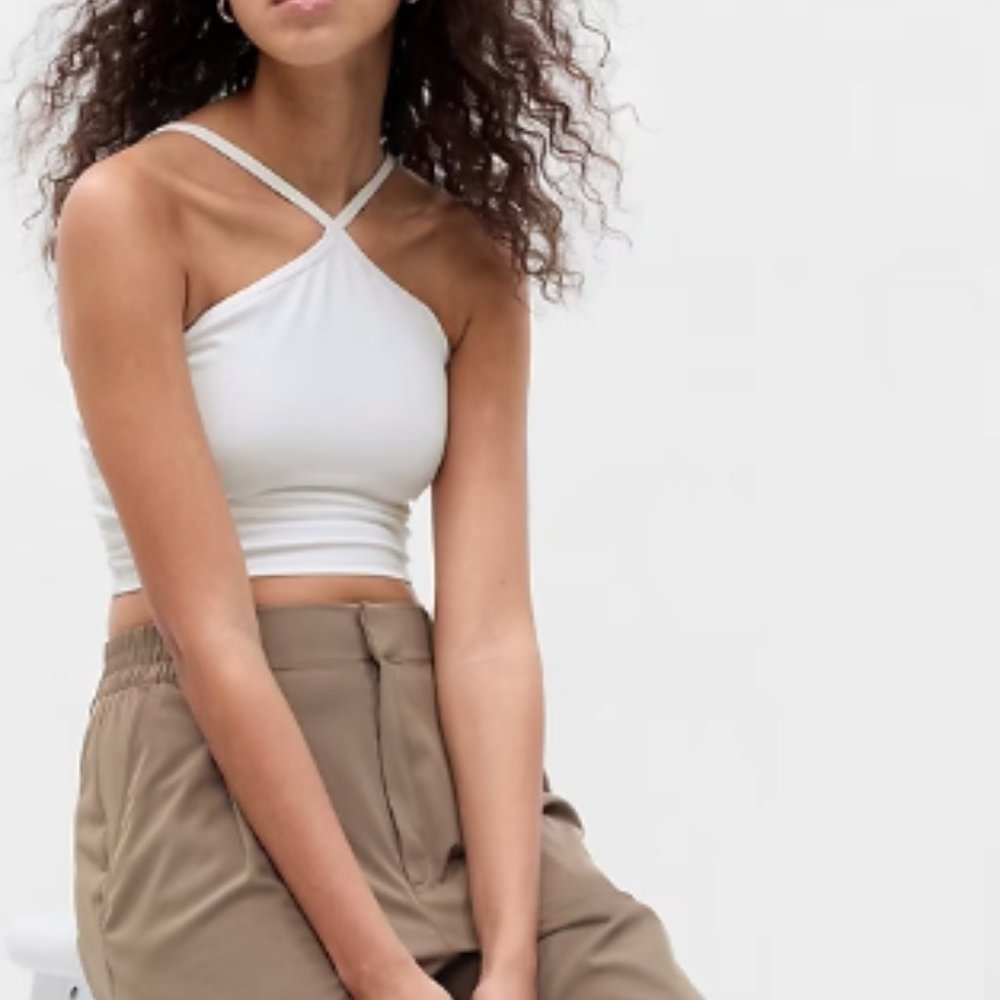 GAP Cropped White Cross Halter Work Out / Active Top